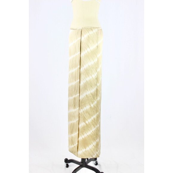 INDAH Tan Beige Tie Dye 100% Silk Satin Wrap Front Maxi Slip Skirt, Size S - Picture 5 of 14